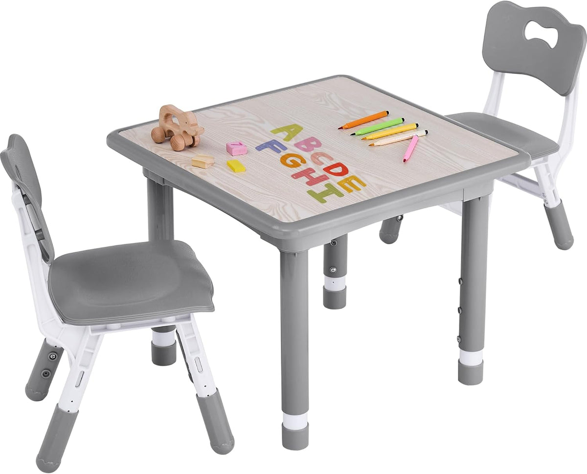 Toddler Table and Chair Set, Height Adjustable-Upgrade Kids Table and 2 Chairs for Ages 3-8