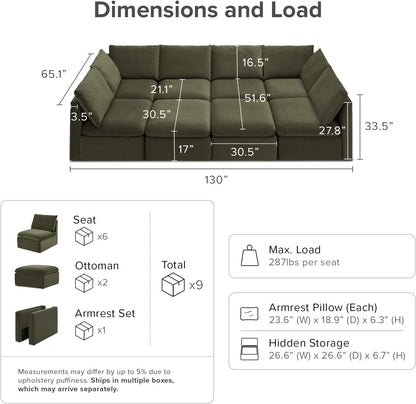mopio Oversized Modular Sectional Sofa with Fully Removable Covers and Storage, Convertible U