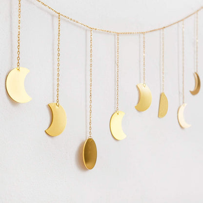 Mkono Moon Phase Wall Hanging Boho Aesthetic Room Decor Metal Moons Garland Hanging Art Bohemian