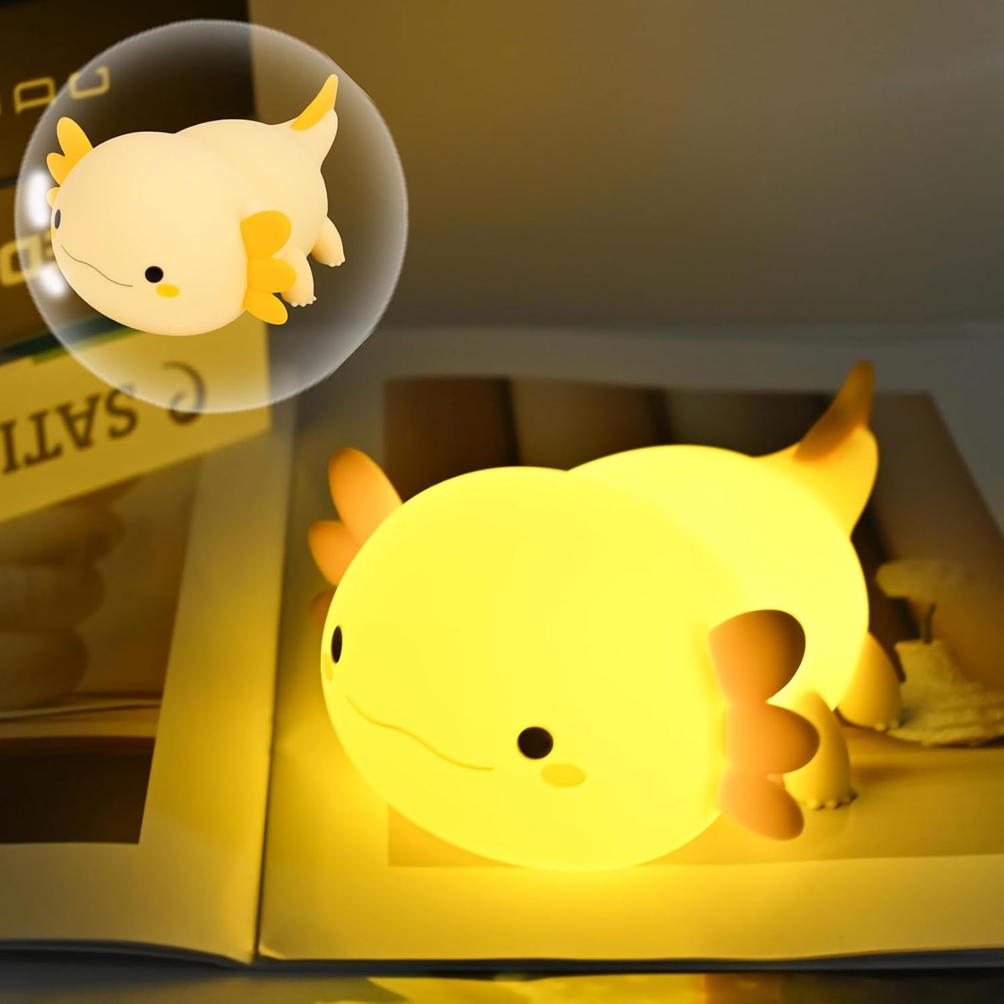 HAPPYBAG Axolotl Night Light,Cute Axolotl lamp Gifts for Kids,Dimmable Silicone Animal Nursery