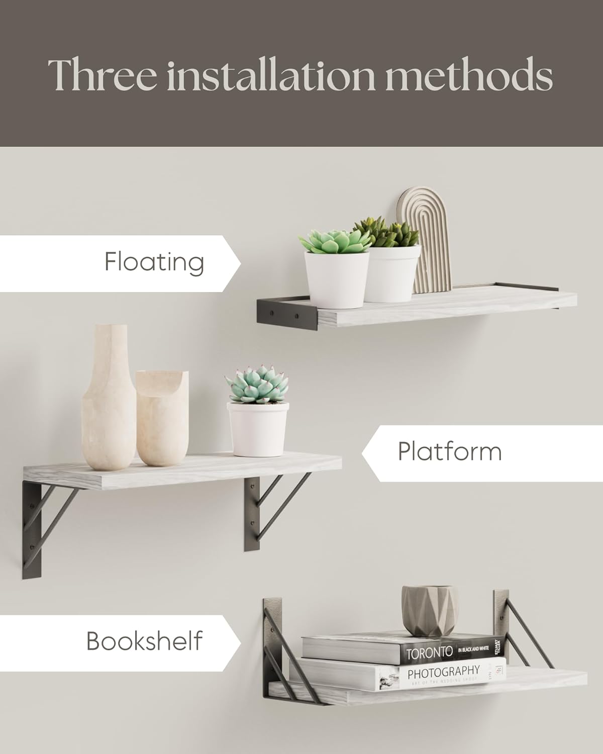 BAYKA Wall Shelves for Bedroom Decor, Floating Wall Shelves for Living Room Kitchen Storage, Wall