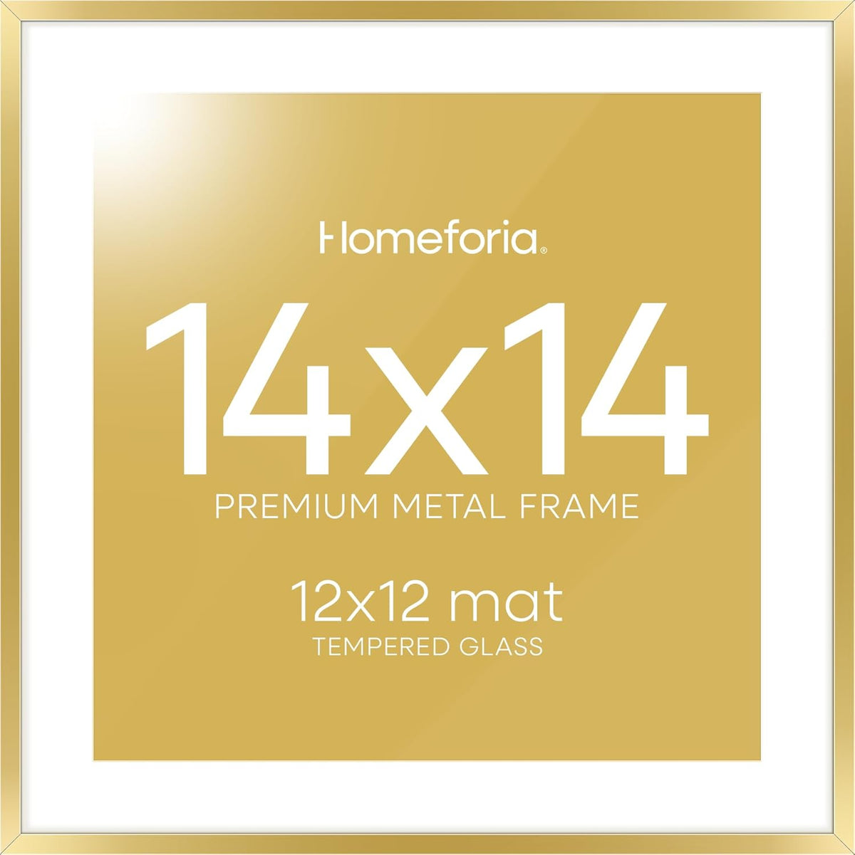 Homeforia 14x14 Picture Frame Gold, High End Metal 14 x 14 Square Poster Frame with Mat 12 x 12