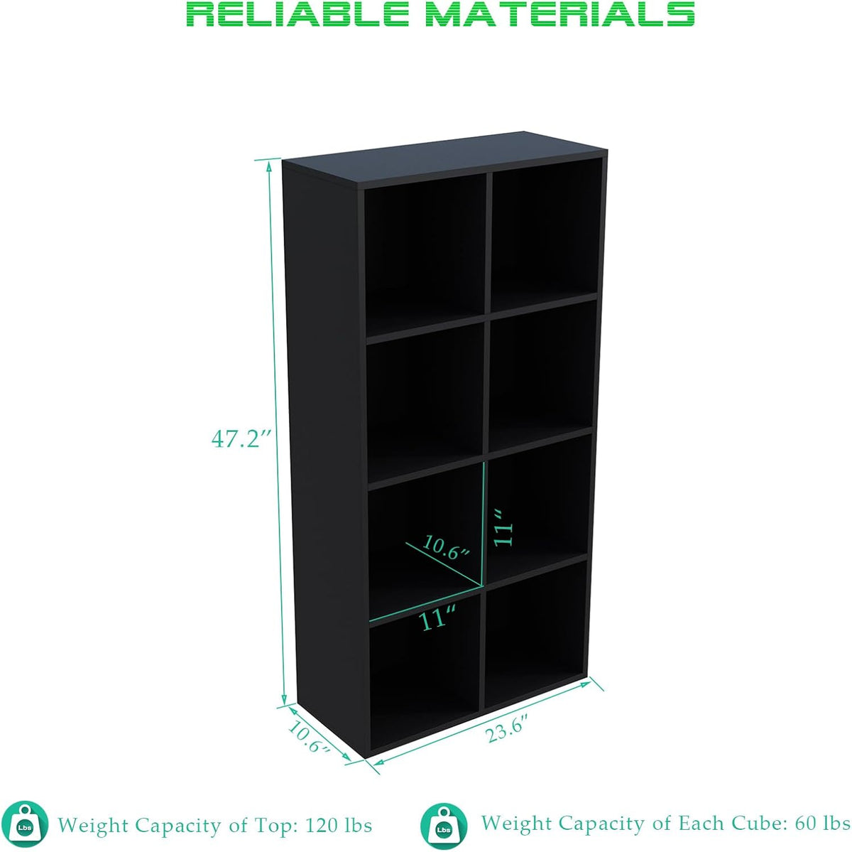 8-Cube Storage Shelf Bookcase - Wooden 4-Tier Floor Standing Open Bookshelf, Modern TV Stand up to