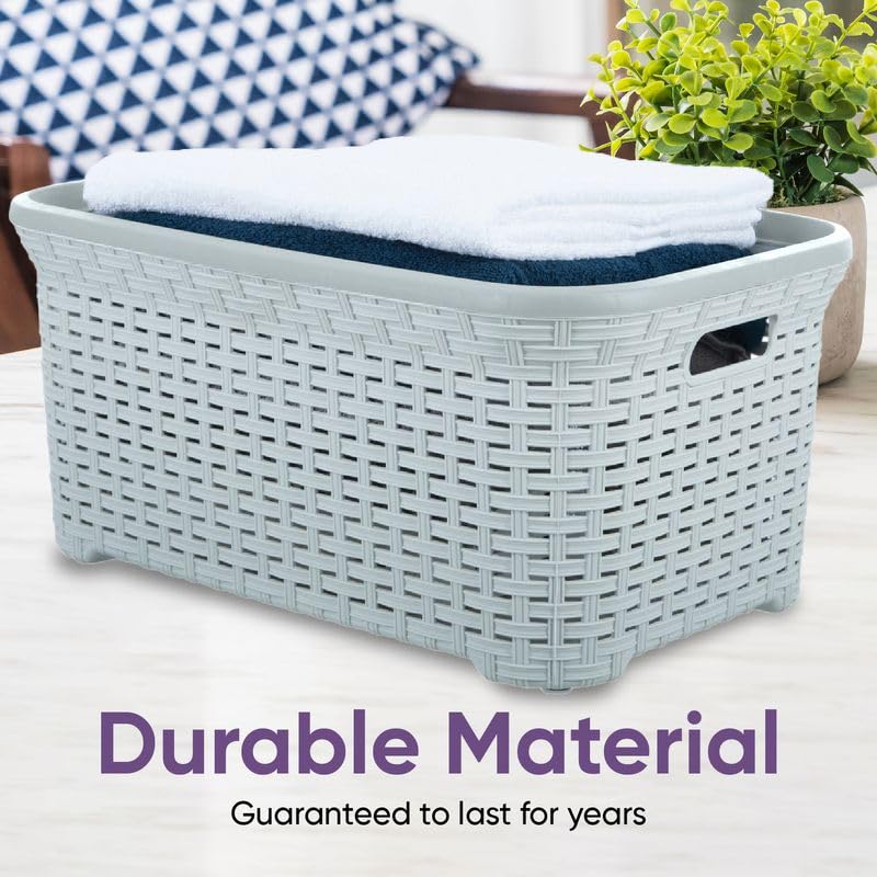 Designed Laundry Basket Plastic Storage Hamper Basket, White Smoke Cloths Basket Organizer with