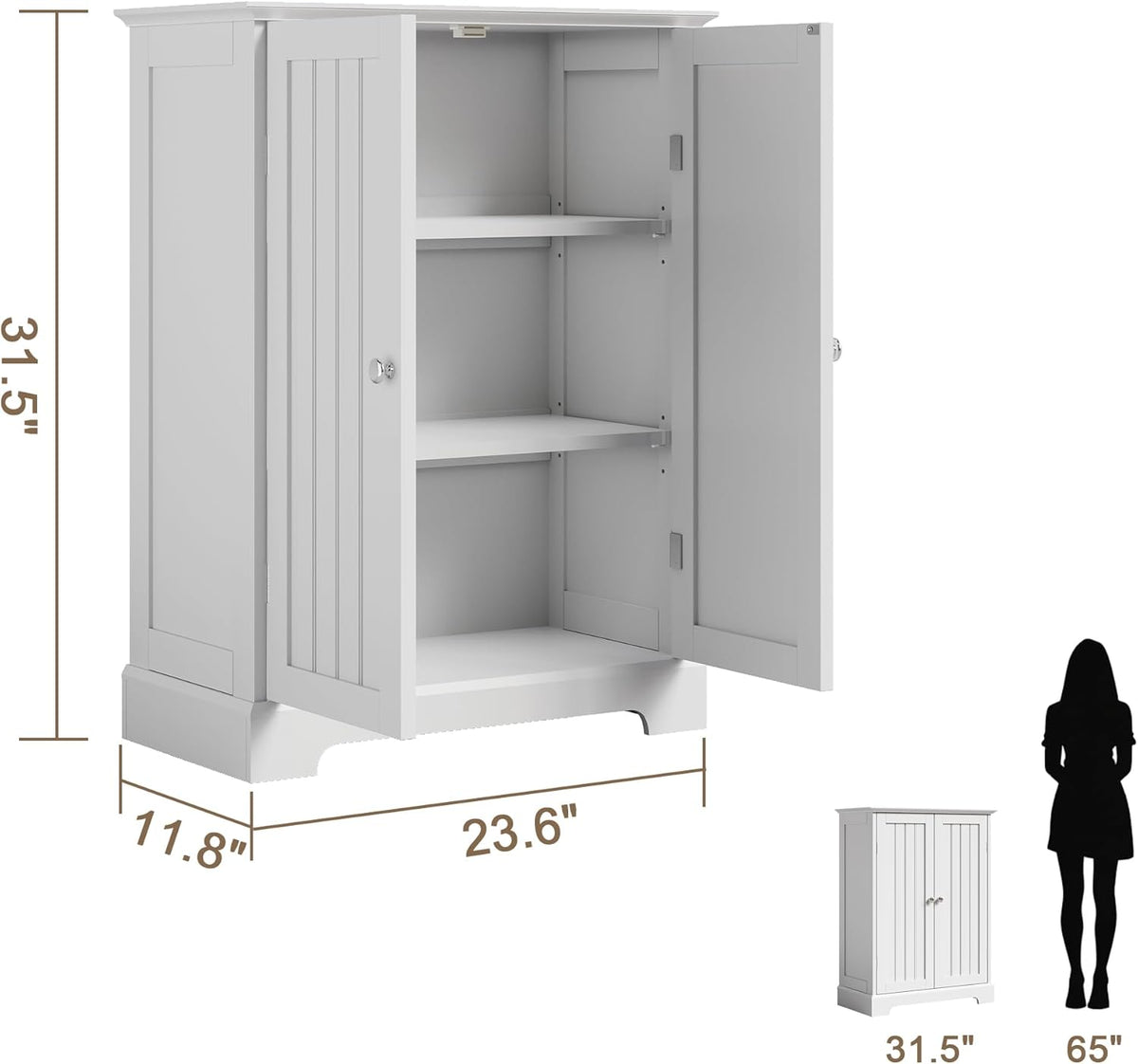 ChooChoo Bathroom Floor Cabinet, Modern Bathroom Storage Cabinet with 2 Doors and Adjustable