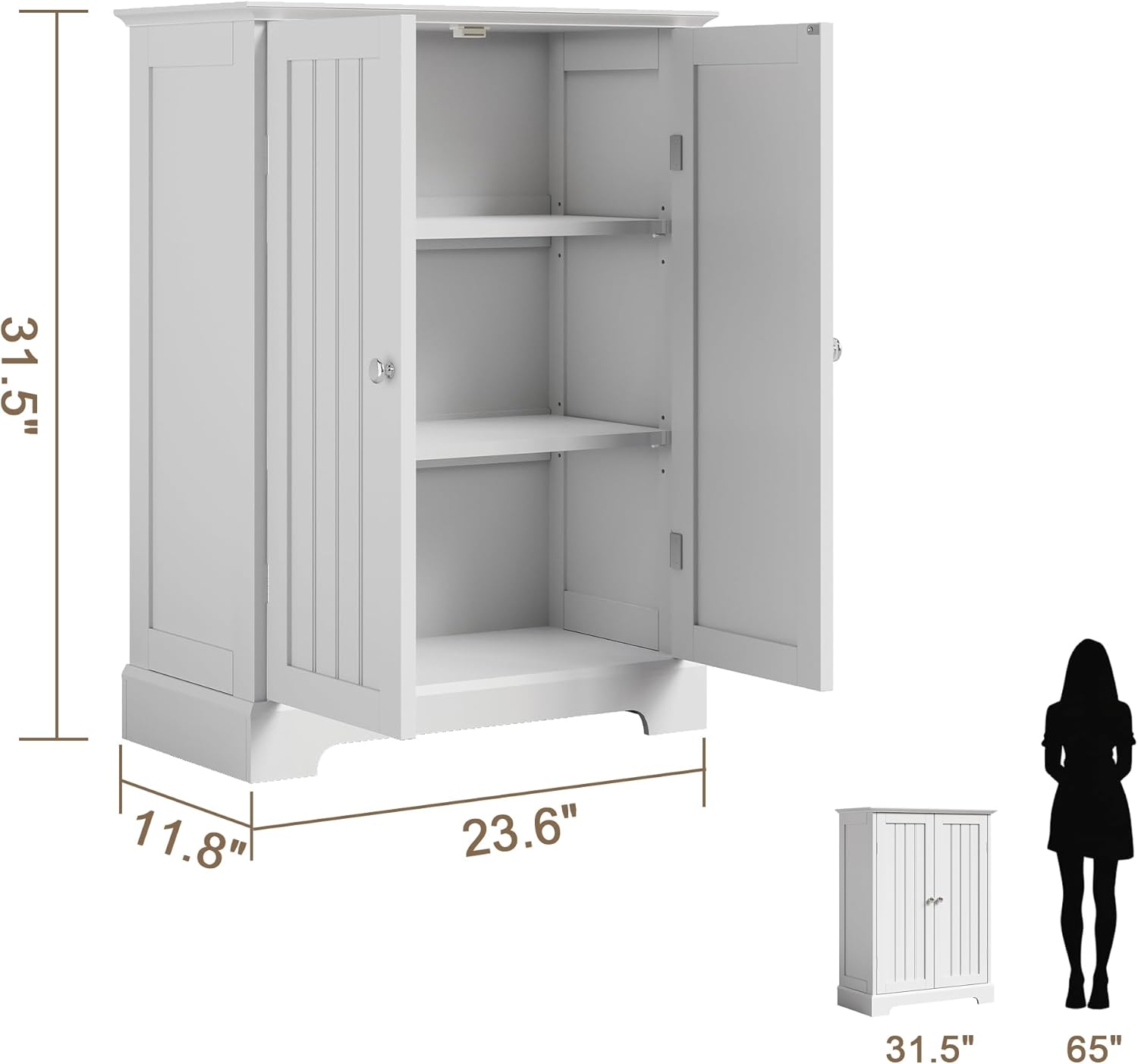ChooChoo Bathroom Floor Cabinet, Modern Bathroom Storage Cabinet with 2 Doors and Adjustable