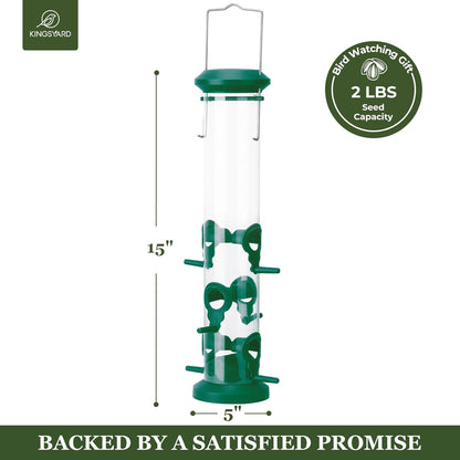 Kingsyard 2 Pack Tube Bird Feeders for Outdoors Hanging, Premium Hard Plastic Bird Feeder with 6