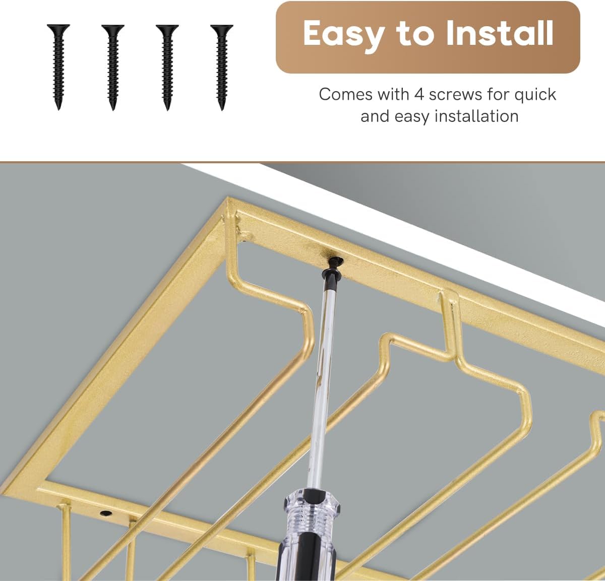 Xverycan Wine Glass Rack Under Cabinet, 6 Row Extreme Large Stemware Hanger, Metal Wine Goblet
