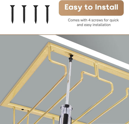 Xverycan Wine Glass Rack Under Cabinet, 6 Row Extreme Large Stemware Hanger, Metal Wine Goblet