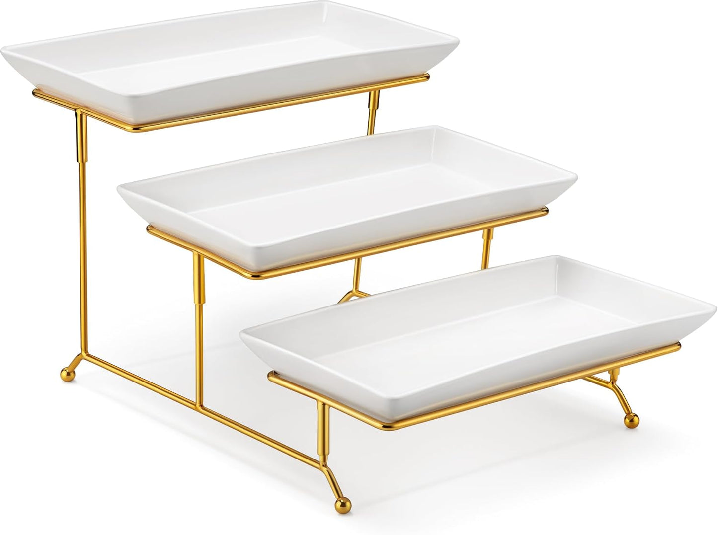MALACASA 3 Tier Serving Trays for Party, 12 Inch Porcelain White Trays for Serving Food, Dessert