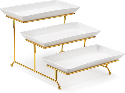 MALACASA 3 Tier Serving Trays for Party, 12 Inch Porcelain White Trays for Serving Food, Dessert