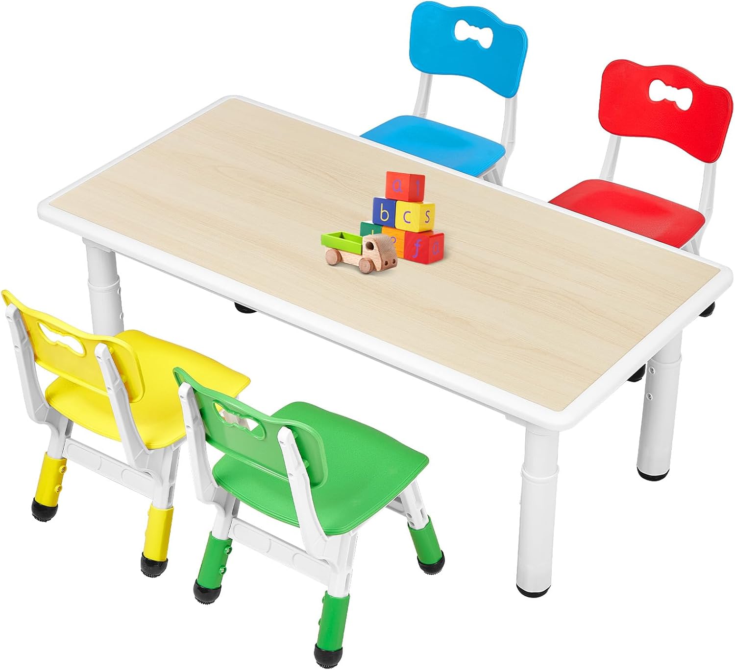 FUNLIO Kids Table and 4 Chairs Set for Ages 3-8, Height Adjustable Toddler Table and Chair Set