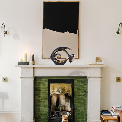 Black Gold Ceramic Fish Figurines - Coastal Home Decor, Modern Ocean Centerpieces for Living Room