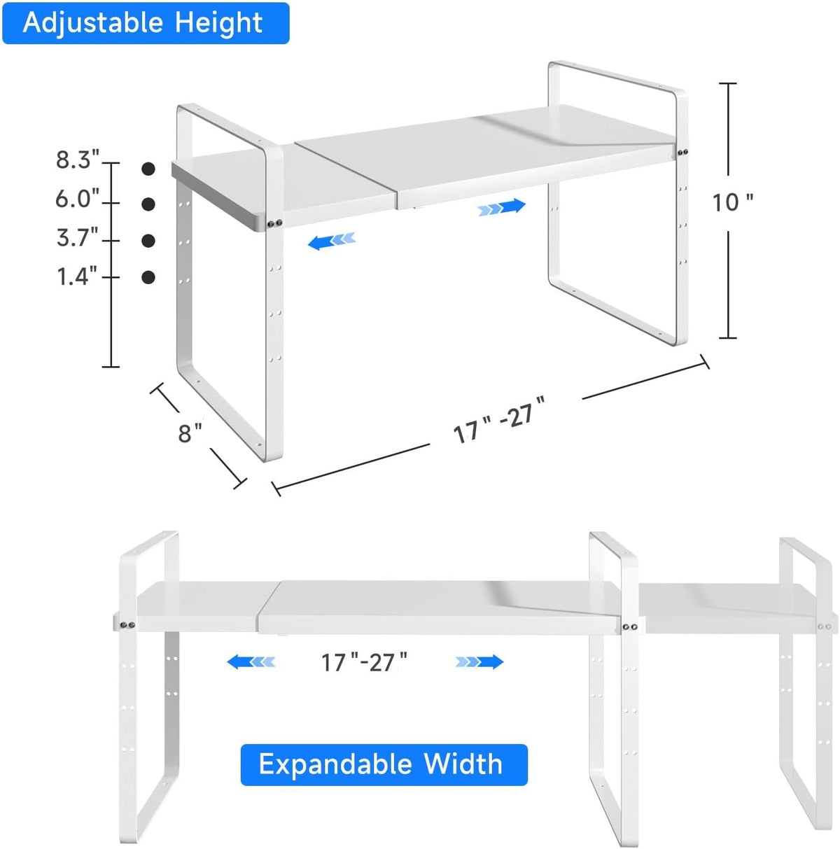 Expandable Cabinet Shelf Organizer, Stackable Kitchen Pantry Counter Storage, Adjustable Closet