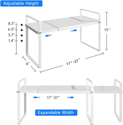 Expandable Cabinet Shelf Organizer, Stackable Kitchen Pantry Counter Storage, Adjustable Closet