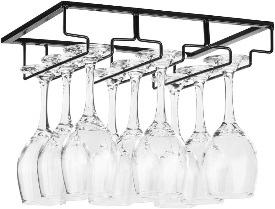 Wine Glass Rack - Under Cabinet Stemware Wine Glass Holder Glasses Storage Hanger Metal Organizer