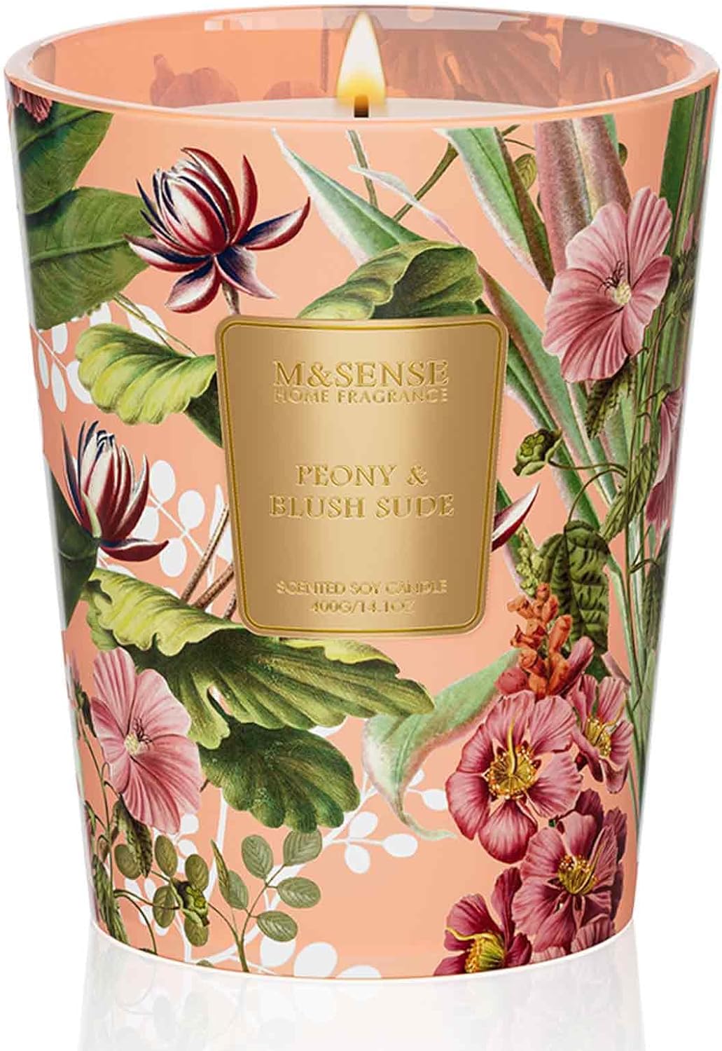 M&SENSE Peony Blush Sude Scented Natural Soy Wax Candle, 14.1oz 60 Hours Long Lasting Slow Burning