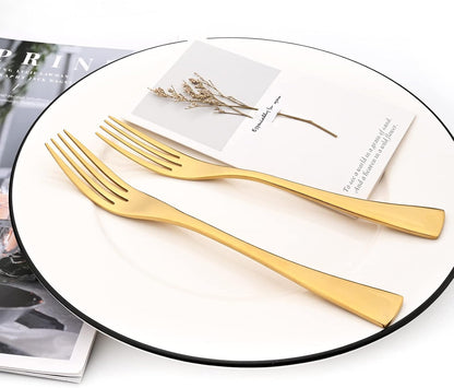 24-Piece Gold Flatware, Mirror 18/10 Stainless Steel Modern & Luxury Dinnerware Set With Serrated