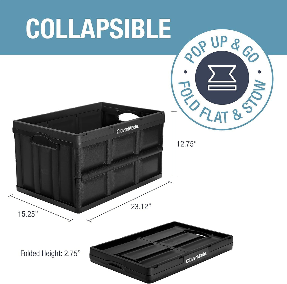 CleverMade Collapsible Storage Bins, 62L, 3 Pack Foldable Storage, Ocean