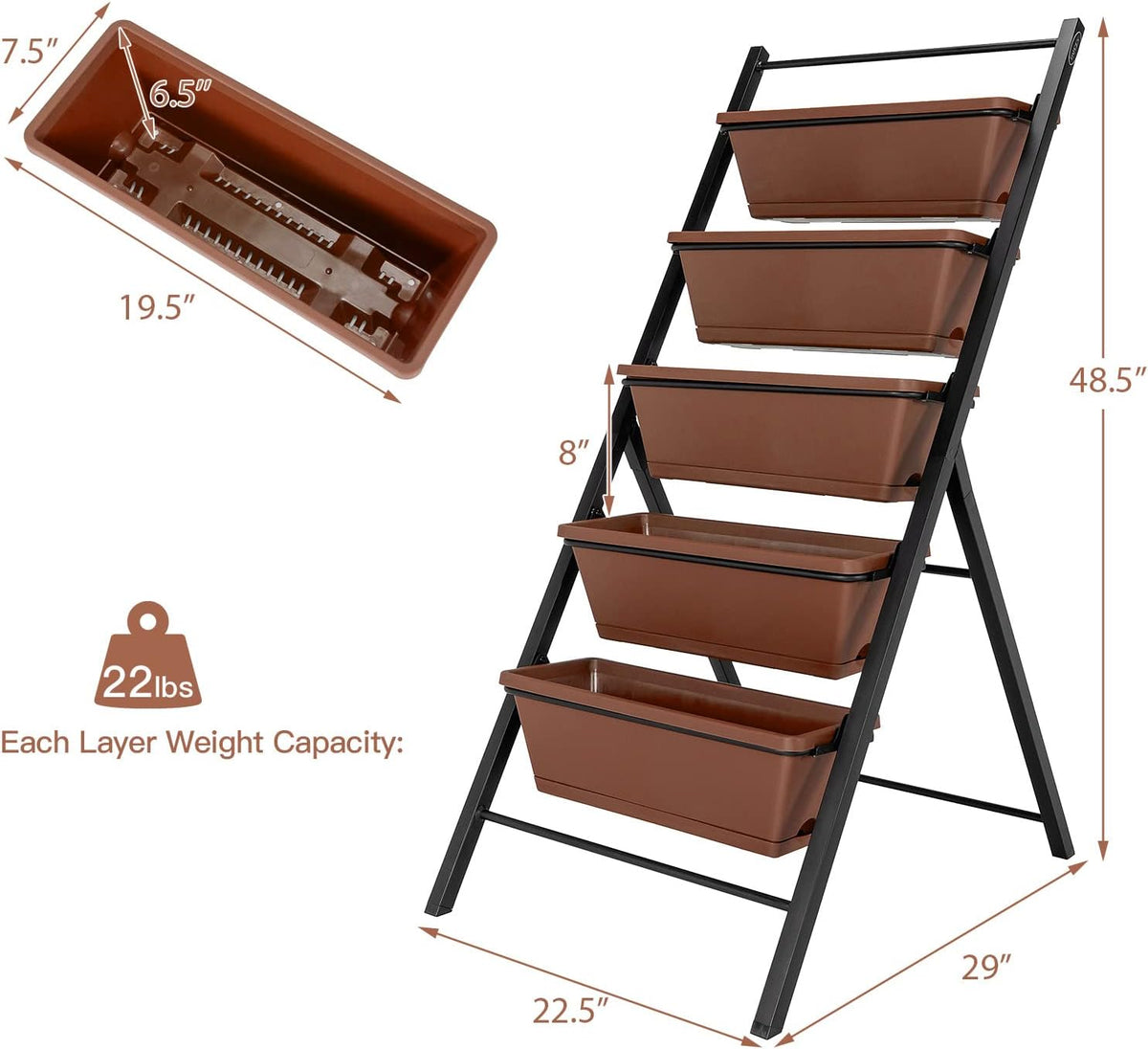 S AFSTAR 5-Tier Vertical Garden Planter, 5-Layer Raised Garden Bed with 5 Detachable Planter Boxes