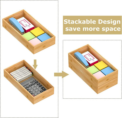Bamboo Kitchen Drawer Organizer,Stackable Silverware Tray Utensil Organizer Cutlery Holder for