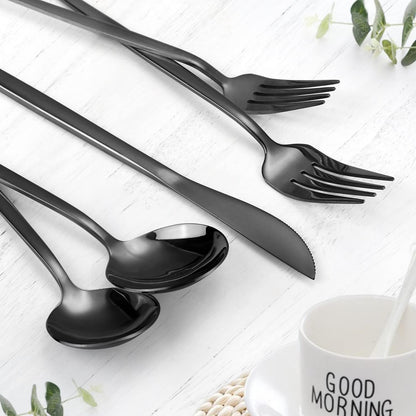 Black Silverware Set, KassKa 40 Pieces Flatware Cutlery Set, Stainless Steel Utensils Set Spoon