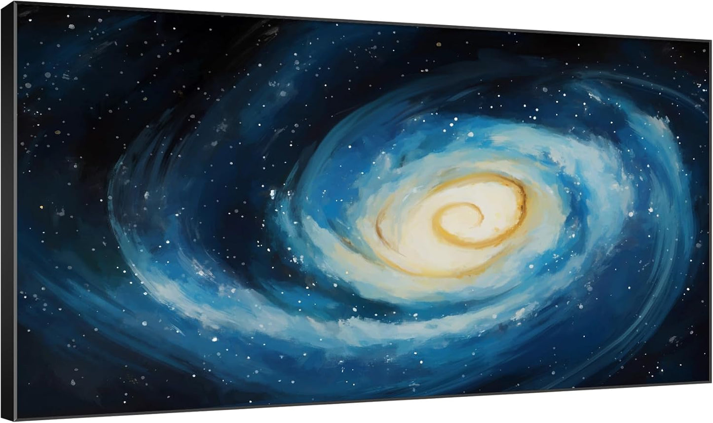 SIGNWIN 36"x60" Extra Large Framed Wall Art Spiral Galaxy Vivid Blue and Yellow Cosmic Space