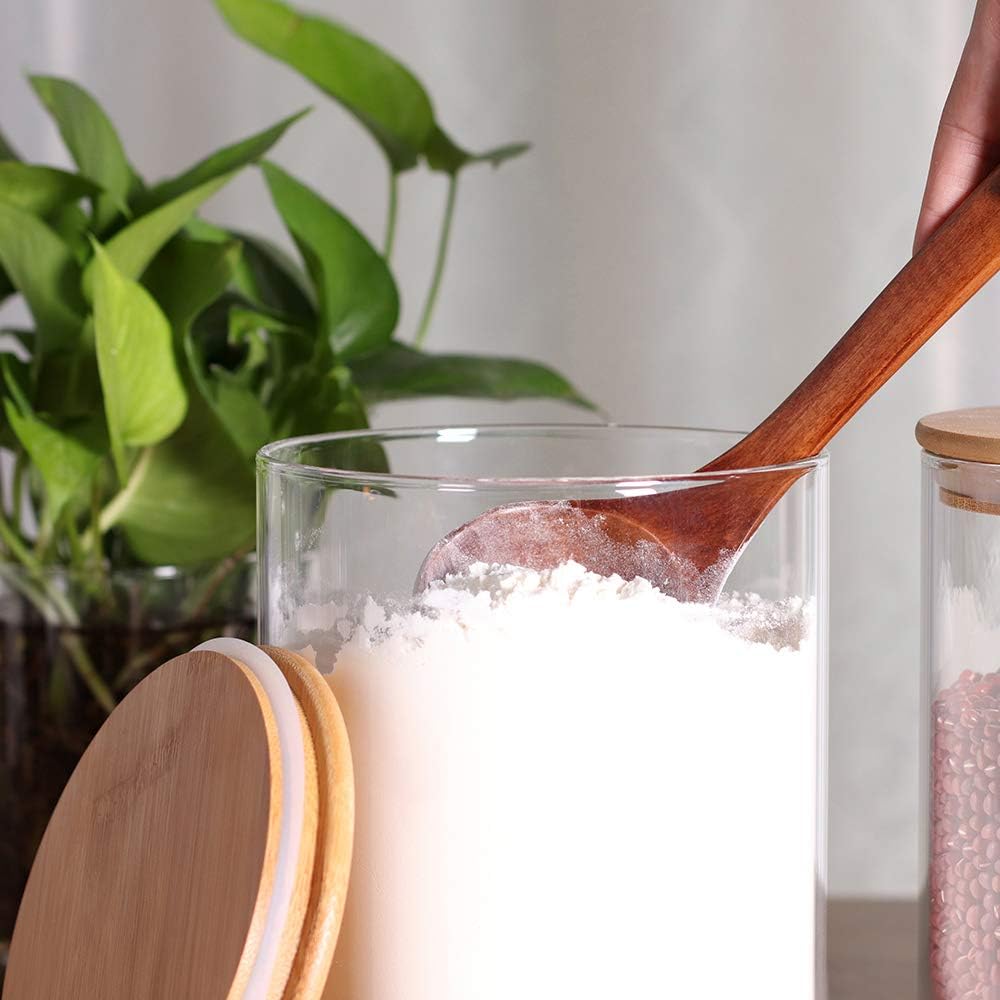 Set of 2 Large Glass Food Storage jar, 100 FL OZ (3000ml) Glass Flour Canister with Airtight Bamboo