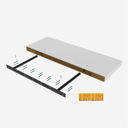 Wall Shelf Set of 2, White Floating Shelves 24 in W x 10 in D x 1 in H, Wooden Floating Wall Shelf