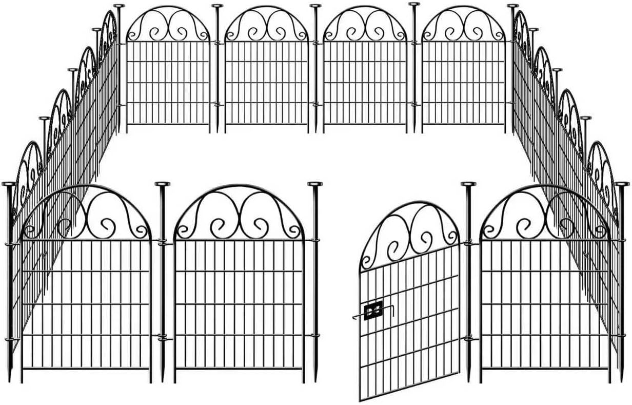 Tall Garden Animal Barrier Fence With Gate,40 in(H)×27 in(L) 12 Panels Dog Digging Fence Barrier