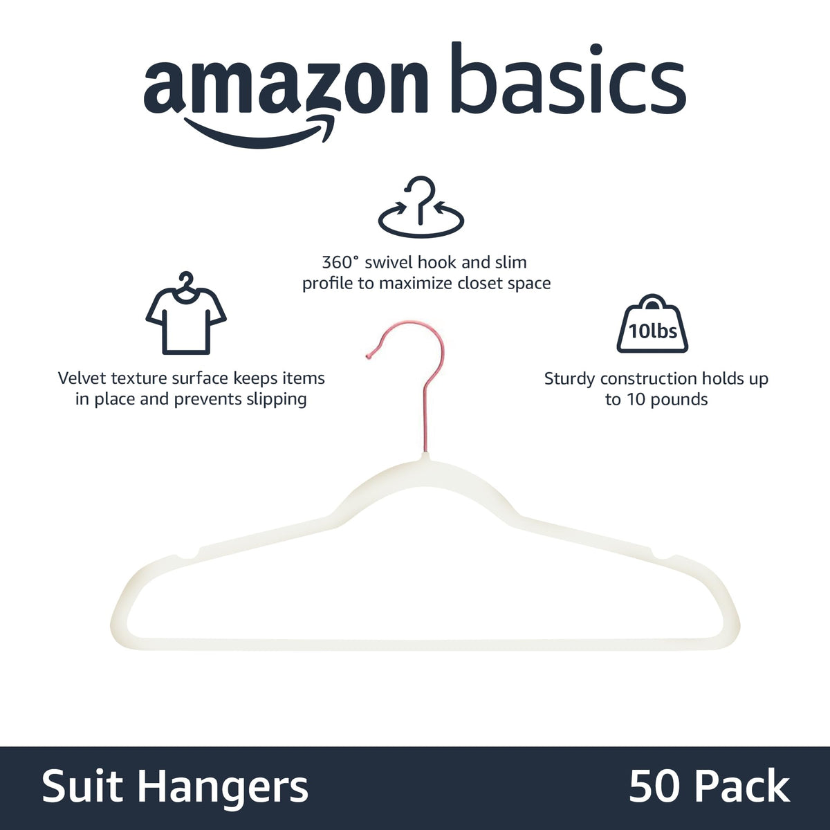 Amazon Basics Slim Velvet Non-Slip Space Saving Suit Clothes Hangers, Closet Organizer, Sturdy