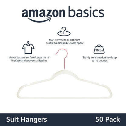 Amazon Basics Slim Velvet Non-Slip Space Saving Suit Clothes Hangers, Closet Organizer, Sturdy