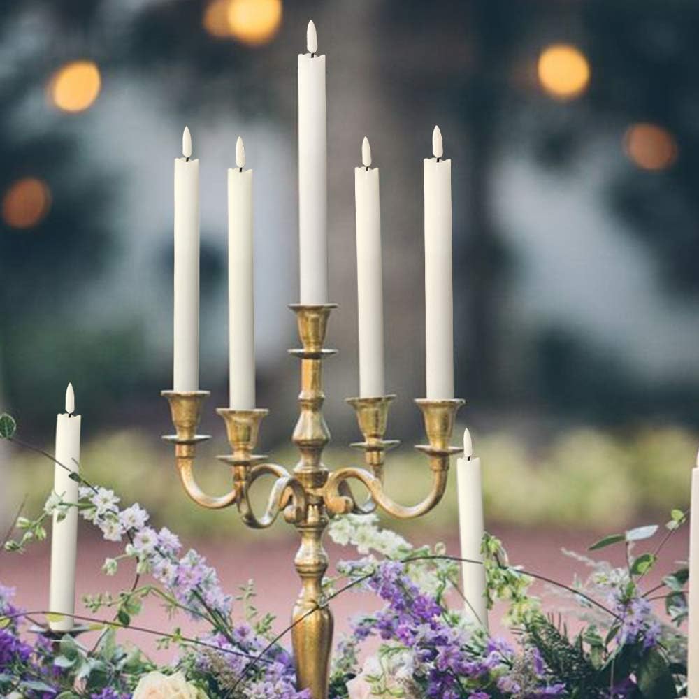 GenSwin Flameless White Taper Candles Flickering with 10-Key Remote, Battery Operated Led Warm 3D