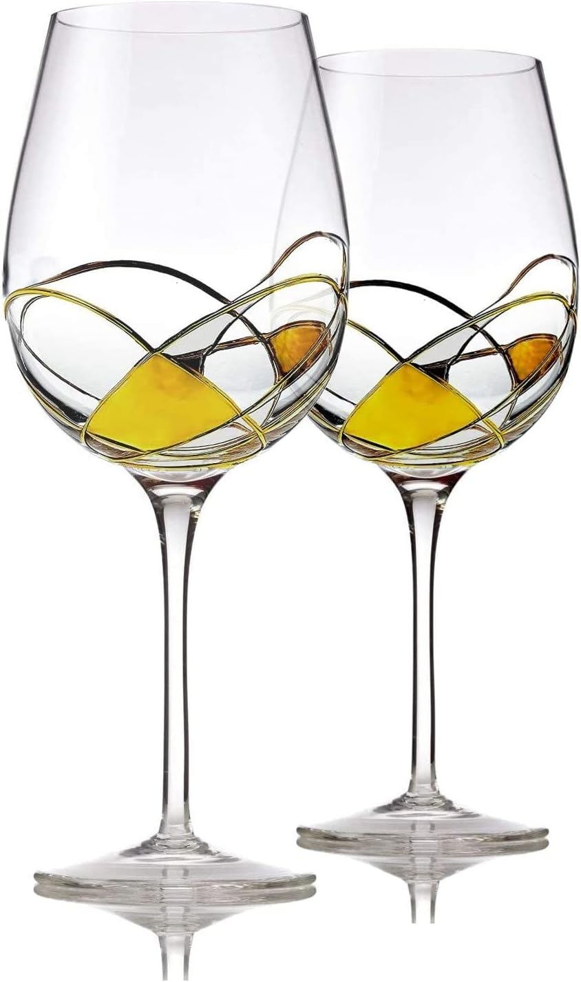 Bezrat Wine Glasses Hand Painted - Set of 2 - Women Wine Gift - Wine Lover Glass - Beautiful
