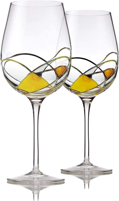 Bezrat Wine Glasses Hand Painted - Set of 2 - Women Wine Gift - Wine Lover Glass - Beautiful