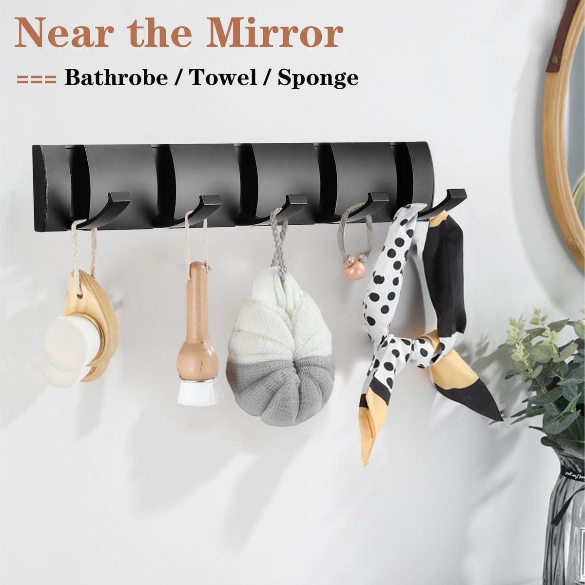 Folding Coat Hooks, Wall Mounted Coat Rack with 5 Retractable Hooks, Heavy Duty Towel Rack for