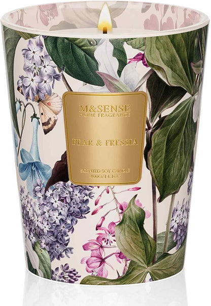 M&SENSE Pear Fressia Scented Natural Soy Wax Candle, 14.1oz 60 Hours Long Lasting Slow Burning