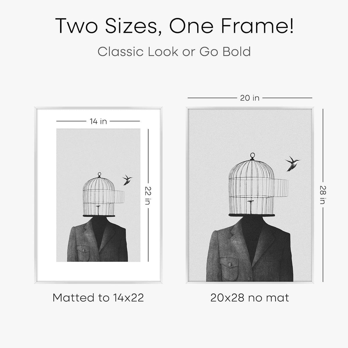Homeforia 20x28 Picture Frame Silver, High End Metal 20 x 28 Poster Frame with Mat 14 x 22 for
