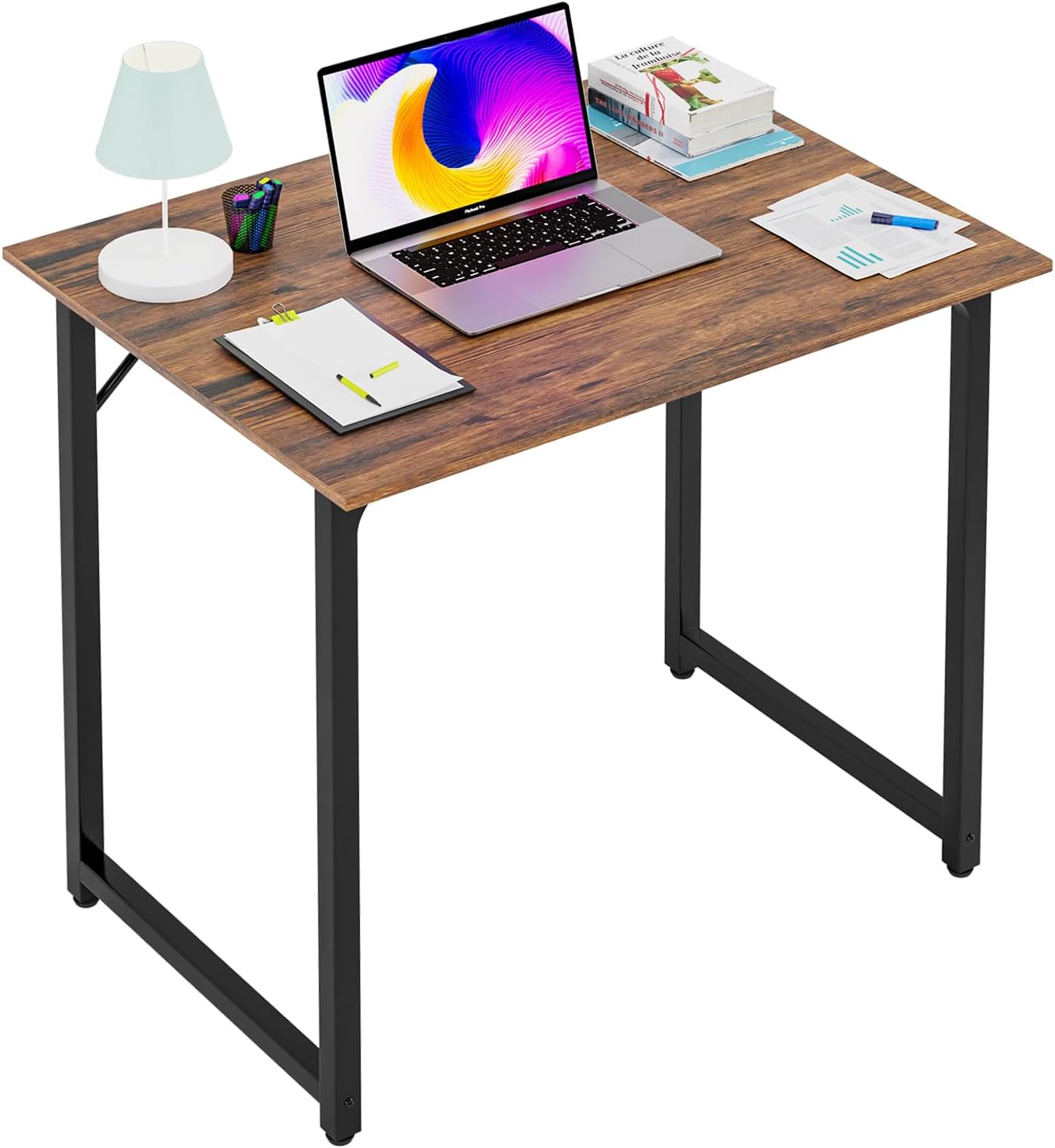 PayLessHere | 32 Inch Computer Desk | Brown | Office Desk with Metal Frame, Adjustable Feet |