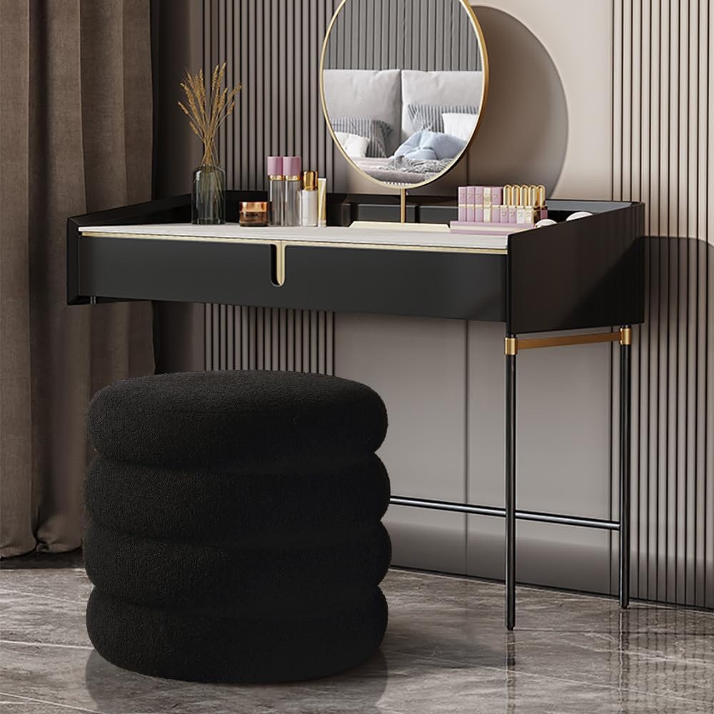 ONEVOG Sherpa Storage Ottoman, Foot Rest Stool Seat for Living Room, Black Vanity Foot Pouf, Tufted