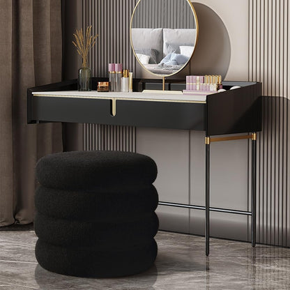 ONEVOG Sherpa Storage Ottoman, Foot Rest Stool Seat for Living Room, Black Vanity Foot Pouf, Tufted