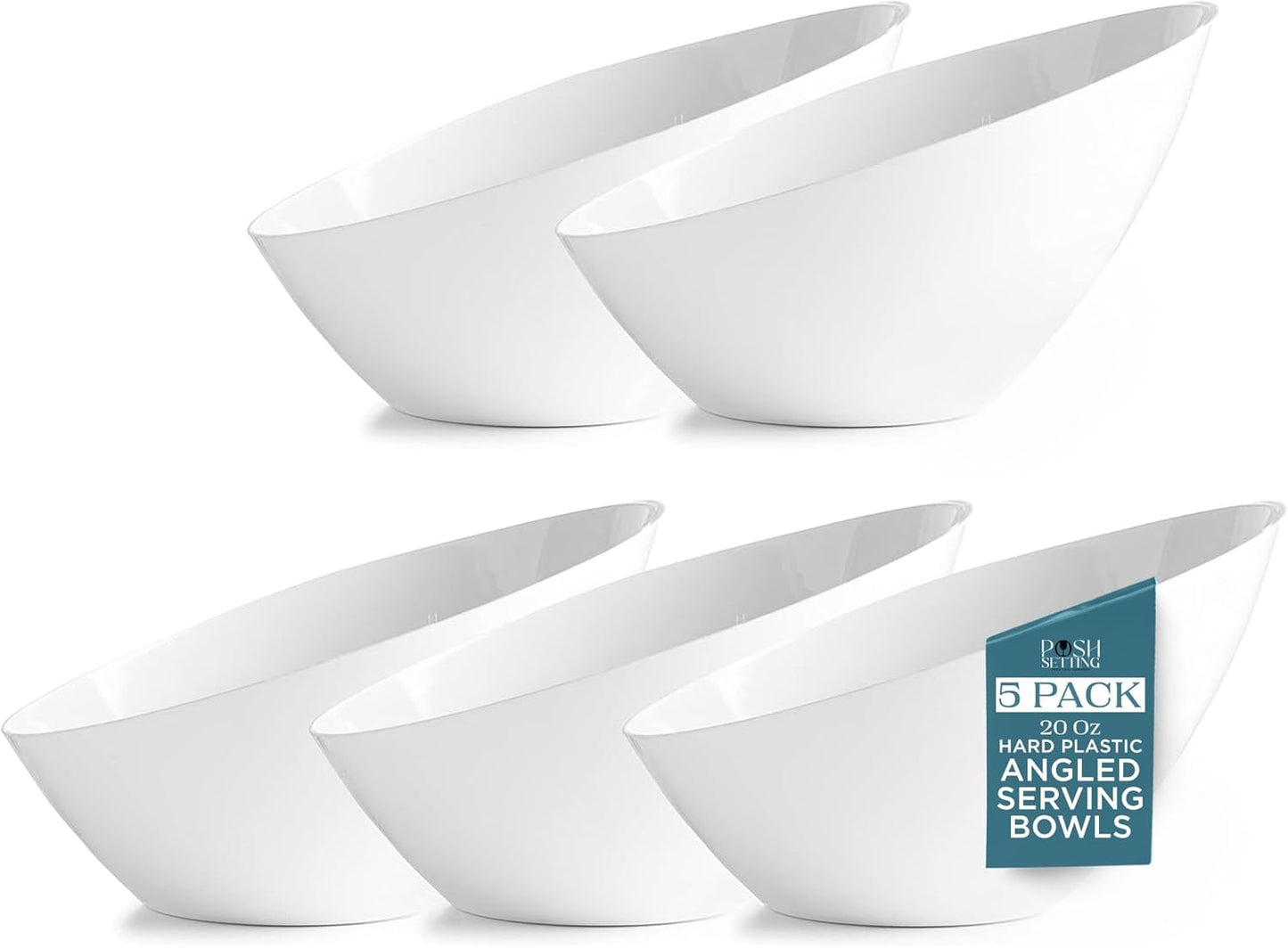 Posh Setting - White Plastic Serving Bowls for Party Angled Bowls Disposable Chip Bowls Candy Bowls