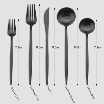 Matte Black Silverware Set, Vanys 20 Piece Stainless Steel Cutlery Flatware Set, Kitchen Utensil
