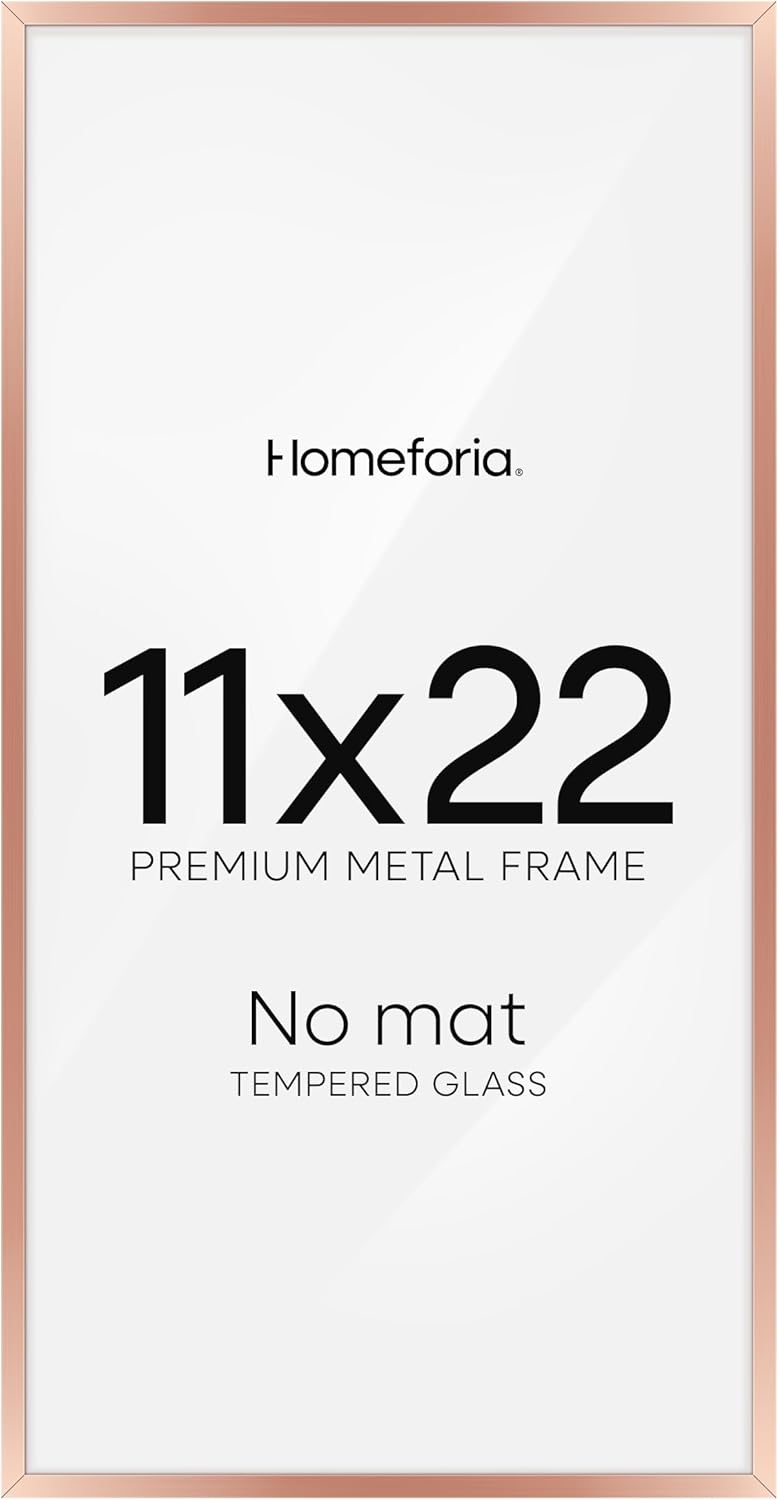 Homeforia 11x22 Newspaper Frame Rose Gold, High End Metal 11 x 22 Picture Frame without Mat, 22x11
