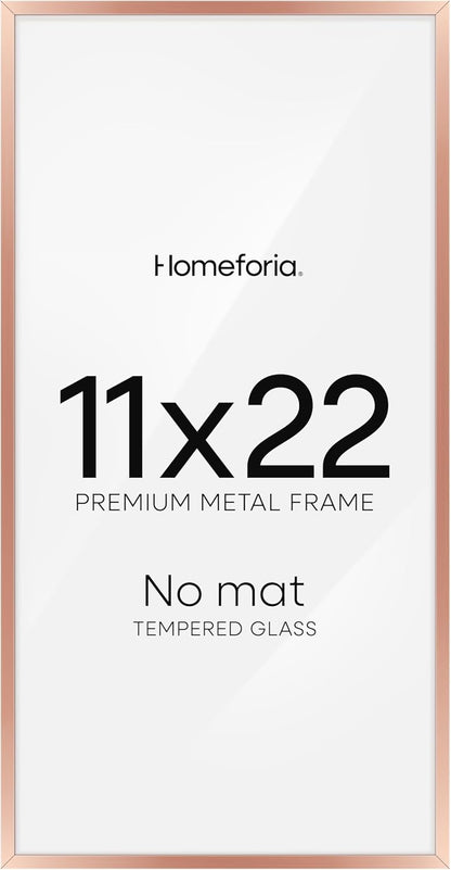 Homeforia 11x22 Newspaper Frame Rose Gold, High End Metal 11 x 22 Picture Frame without Mat, 22x11