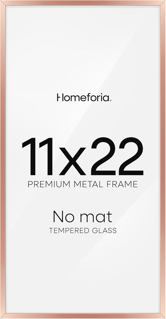 Homeforia 11x22 Newspaper Frame Rose Gold, High End Metal 11 x 22 Picture Frame without Mat, 22x11