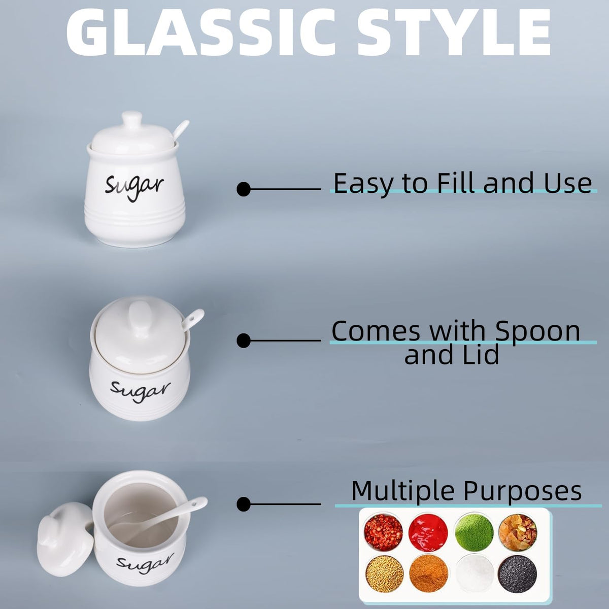 HAOTOP 12oz Sugar Bowl with Lid and Spoon,Ceramic Sugar Jar Sugar Dispenser Sugar Container Coffee