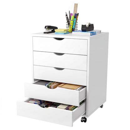 5 Drawer Rolling Storage Cabinet, Mobile File Cabinet for Office, White