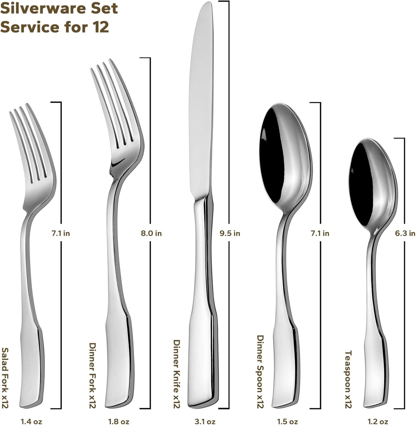 Alata Kate 65-Piece Silverware With Utensil-Serving Set, Service for 12, Stainless Steel Flatware
