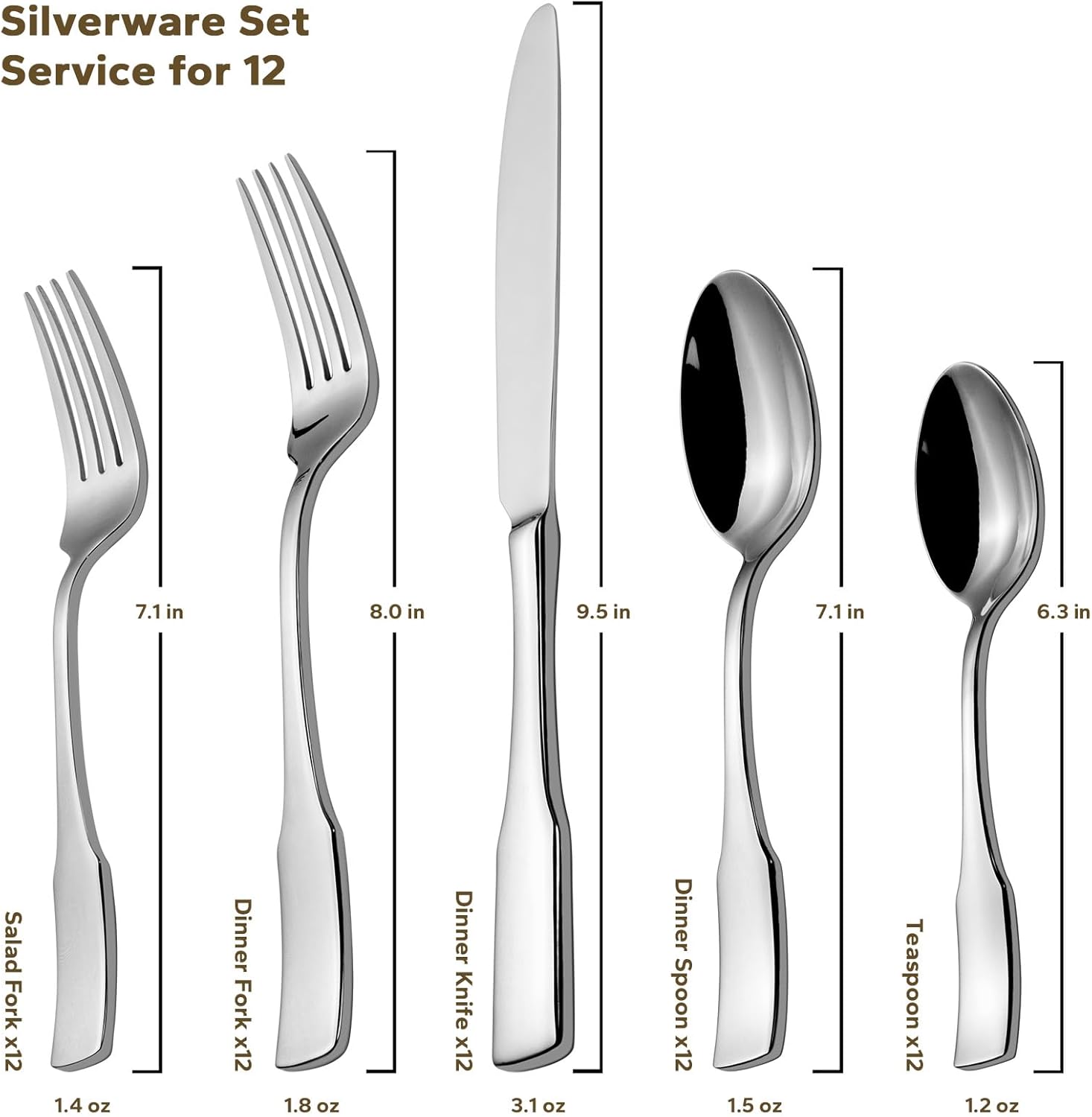 Alata Kate 65-Piece Silverware With Utensil-Serving Set, Service for 12, Stainless Steel Flatware